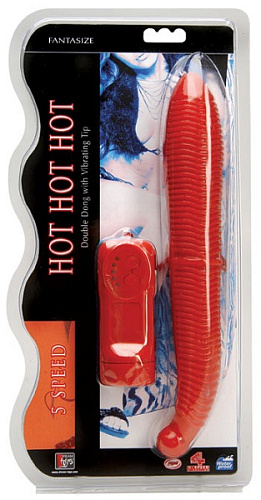 Двусторонний многоскоростной вибратор красного цвета с выносным пультом Dream Toys 20223 (30 см)