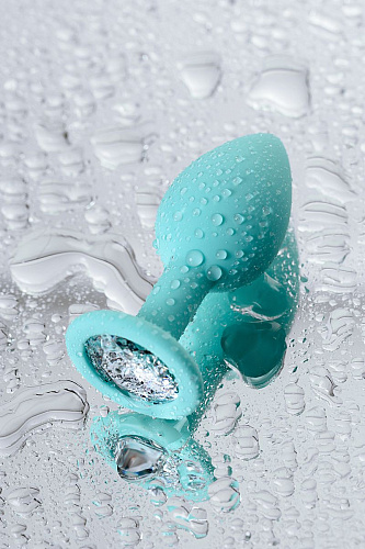 Мятная анальная пробка с прозрачным кристаллом Штучки-дрючки 690111 (7,3 см)