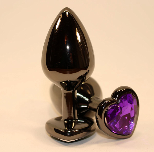 Чёрная анальная пробка с фиолетовым стразом 4sexdreaM 47438-5 (7 см)