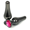 Чёрная удлиненная анальная пробка с розовым кристаллом Vandersex 400-TVPS (8 см)