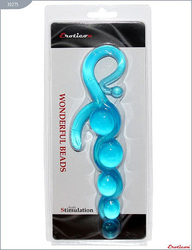 Голубая анальная цепочка из геля Eroticon 30275 (22 см)
