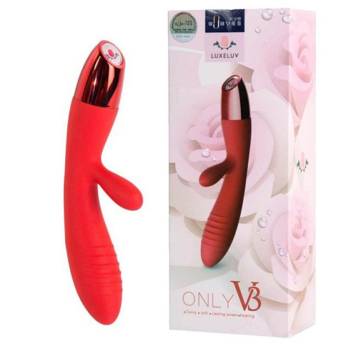 Красный вибратор с клиторальным отростком и подогревом LuxeLuv V3 red (18 см)
