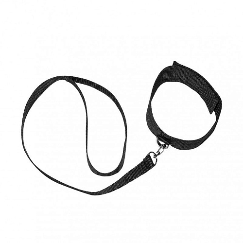 Чёрный ошейник с отстегивающимся поводком на карабине Сумерки богов 960-08 BX DD