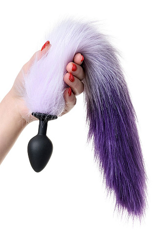 Чёрная анальная втулка с фиолетово-белым хвостиком POPO Pleasure 731444 (размер M)