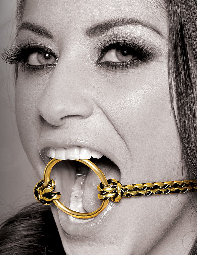 Чёрно-золотой кляп-рамка Pipedream Open Mouth Gag PD3968-27