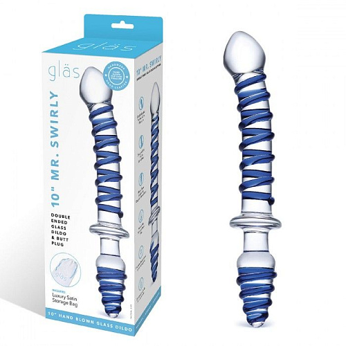 Двусторонний фаллоимитатор с анальной пробкой Glas Mr. Swirly Dildo Butt Plug GLAS-154