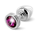 Серебристая пробка с малиновым кристаллом DIOGOL ANNI round Silver T1 Fuschia 9020060085 (6 см)