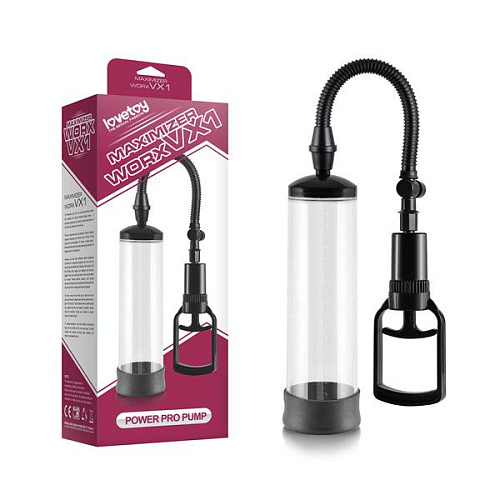 Прозрачная вакуумная помпа с чёрным вкладышем Lovetoy Maximizer Worx VX1 Power Pro Pump 361016-01 (20,3 см)
