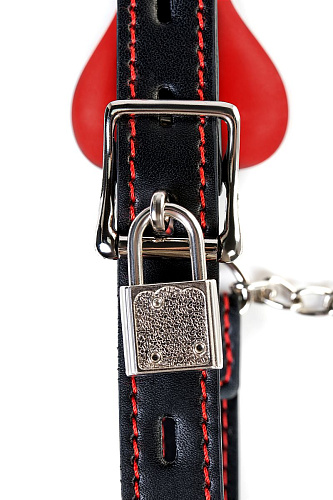 Красный кляп-трензель в виде косточки с зажимами для сосков ToyFa Theatre 708027