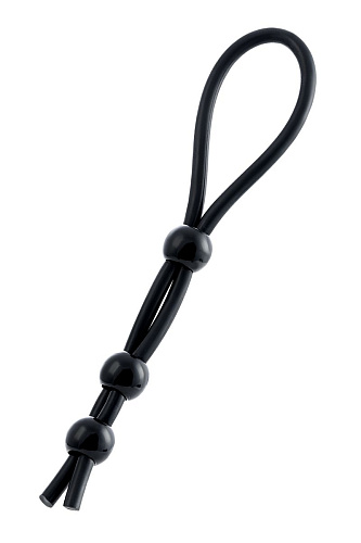 Чёрное лассо на пенис с тремя бусинами A-toys 768020