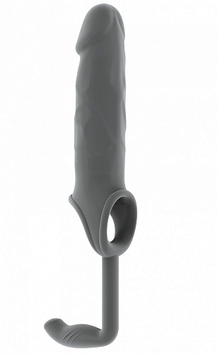 Серая насадка на пенис с анальным стимулятором Shots Media BV SONO №19 SON019GRY