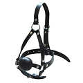 Чёрный кляп-шар со сбруей на голову из кожи Sitabella 3007