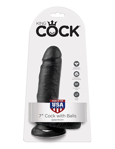 Чёрный фаллоимитатор с мошонкой Pipedream 7 Cock with Balls PD5506-23 (19,4 см)