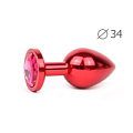 Коническая красная анальная втулка с малиновым кристаллом Anal Jewelry Plug RM-14 (8,2 см)