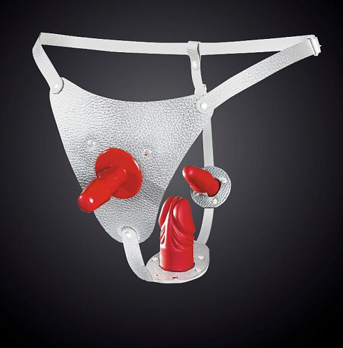 Кожаные белые трусики со штырьком для насадок Sitabella 3152-3