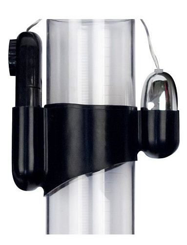 Чёрно-серебристый мини-вибратор на эластичном держателе для мужских помп Eroticon 30478