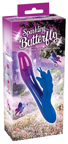 Вибростимулятор с синей клиторальной бабочкой и фиолетовой подсветкой Orion Sparkling Butterfly 05942100000 (19,4 см)