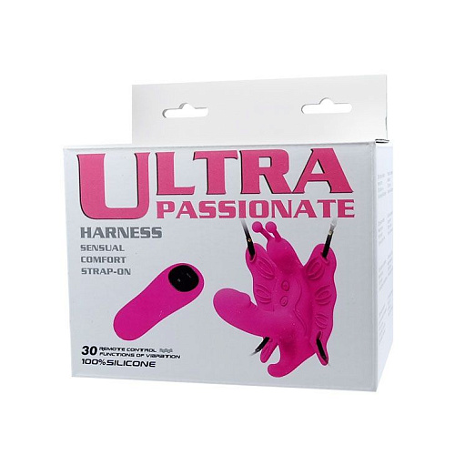 Розовый стимулятор клитора на ремешках с вибрацией Baile «Бабочка» BW-022045W