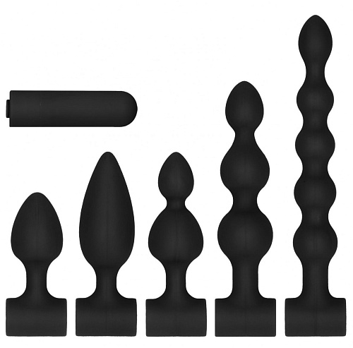 Чёрный анальный вибронабор Shots Media BV USB-Rechargeable Anal Set OU444BLK