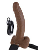 Коричневый фаллопротез с вибрацией Pipedream 9  Vibrating Hollow Strap-On with Balls PD3377-29