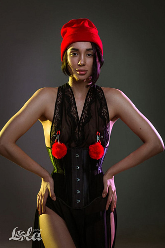 Зажимы на соски с красными меховыми шариками Lola toys Angelic 1140-03lola