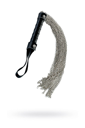 Серебристый флоггер из цепочек с чёрной ручкой ToyFa Theatre 700038 (53,5 см)