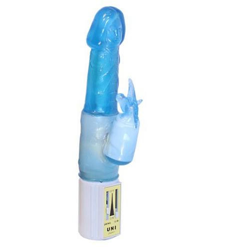 Голубой вибратор с клиторальным отростком в виде «единорога» Tonga UNICORN 210023 (18 см)