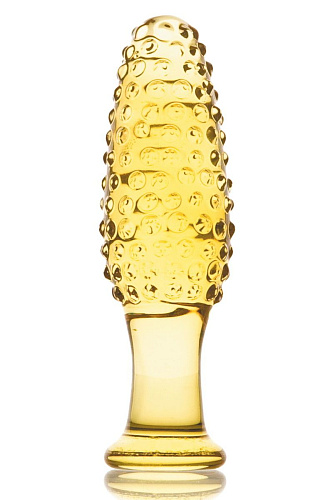 Жёлтая стеклянная анально-вагинальная пробка с выпуклыми точками Sexus 912028