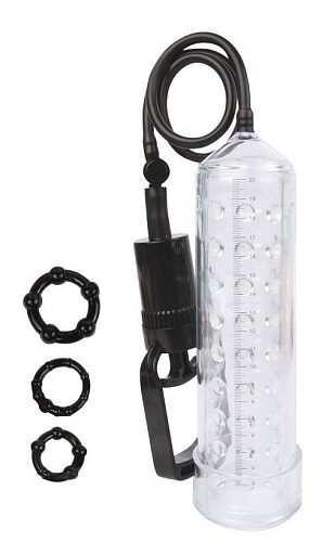 Прозрачная вакуумная помпа для увеличения пениса с 3 эрекционными кольцами Bior toys SEM-55125