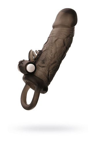 Чёрная насадка на пенис с вибрацией ToyFa XLover 748035