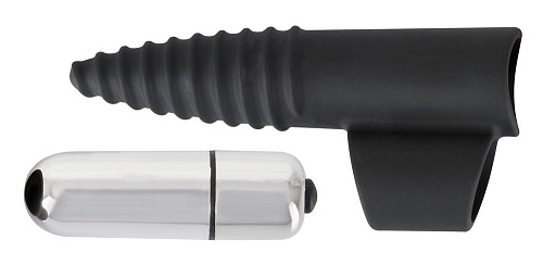 Чёрная вибронасадка на палец с винтовым наконечником Orion Finger Vibrator 05929780000 (10,5 см)