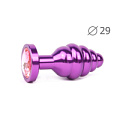 Коническая ребристая фиолетовая анальная втулка с розовым кристаллом Anal Jewelry Plug AV-02-S (7,1 см)