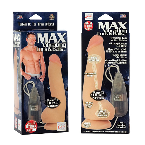 Реалистичный вибратор телесного цвета California Exotic Novelties Max Vibrating Cock Balls SE-0157-01-3 (20 см)