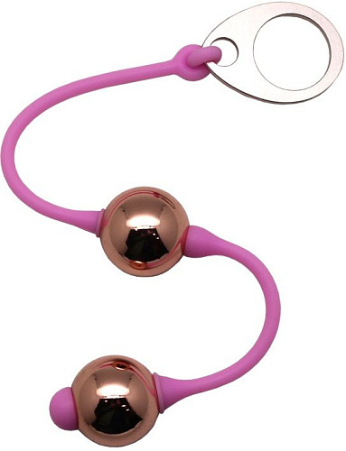 Золотистые шарики на розовом силиконовом шнурке Rocks-Off Golden Balls LBX2V2