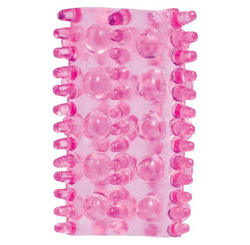 Фиолетовая насадка на пенис с шипами и шишечками Dream Toys BASICX TPR SLEEVE PINK 0.7INCH 20683