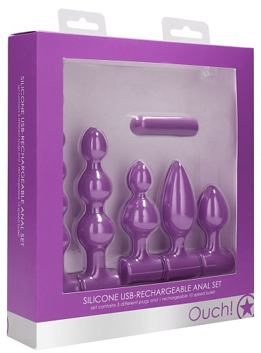 Фиолетовый анальный вибронабор Shots Media BV USB-Rechargeable Anal Set OU444PUR