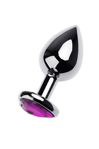 Серебристая анальная втулка с фиолетовым стразом-сердцем ToyFa 717021-4 (8 см)