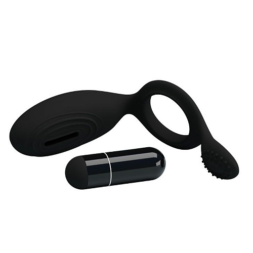 Чёрное эрекционное кольцо с клиторальной виброподушечкой Baile Ethol BI-026220-0801