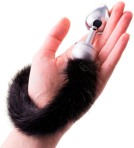 Маленькая анальная втулка с чёрным хвостом ToyFa 712021 (8,5 см)