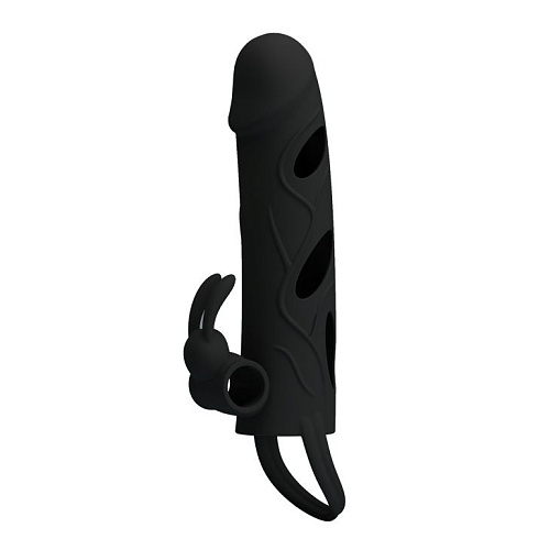 Чёрная насадка с клиторальным вибростимулятором и закрытой головкой Baile BI-026216-0801 (14 см)