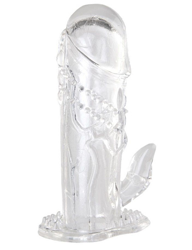 Прозрачная гелевая насадка с клиторальным отростком ToyFa 818016-1 (13 см)