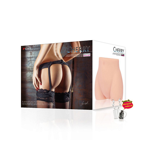 Мастурбатор-полуторс телесного цвета с вибрацией и двумя любовными тоннелями KOKOS Cherry M10-03-21V