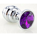 Серебристая фигурная анальная пробка с фиолетовым кристаллом 4sexdreaM 47147-2 (8 см)