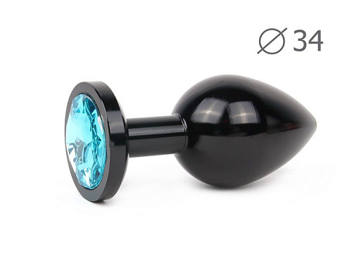 Коническая чёрная анальная втулка с голубым кристаллом Anal Jewelry Plug BKM-05 (8,2 см)