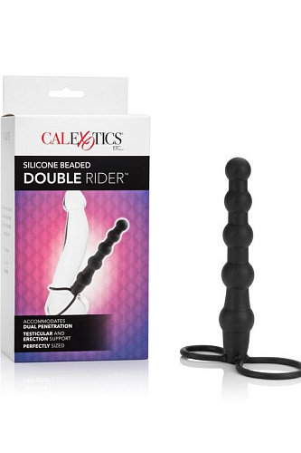 Насадка на пенис для двойного проникновения чёрного цвета California Exotic Novelties Silicone Beaded Double Rider SE-0415-15-3 (14 см)