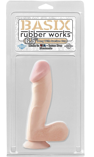 Телесный фаллоимитатор с мошонкой Pipedream Basix Rubber Works 6.5 Dong with Suction Cup PD4220-21 (17,8 см)