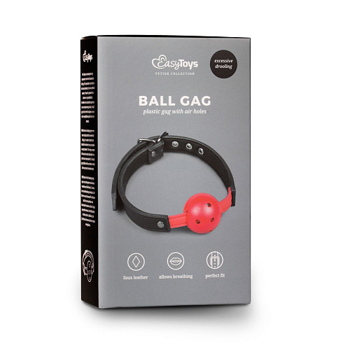 Красный кляп-шар на чёрных ремешках EDC Wholesale Easytoys Ball Gag With PVC Ball ET276RED