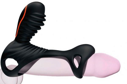 Чёрная насадка на фаллос с трёхкнопочным пультом управления Adrien Lastic Gladiator + LRS 306599