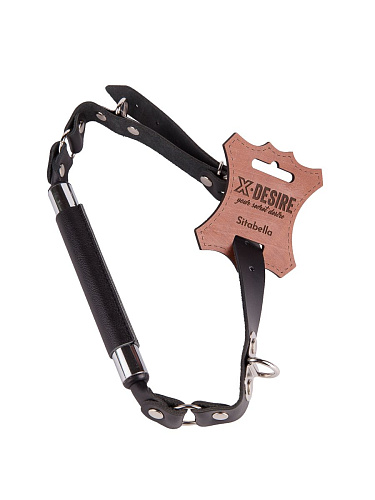 Чёрный кляп-трензель на кожаных ремешках с застёжкой Sitabella 3096-1