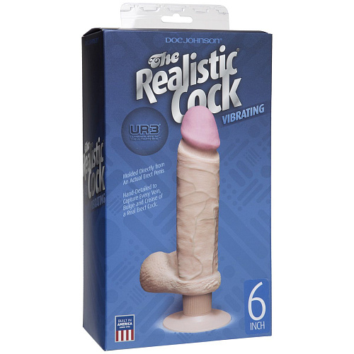 Вибромассажёр-реалистик на присоске телесного цвета Doc Johnson The Realistic Cock ULTRASKYN Vibrating 6” 1160-01-BX (21,6 см)